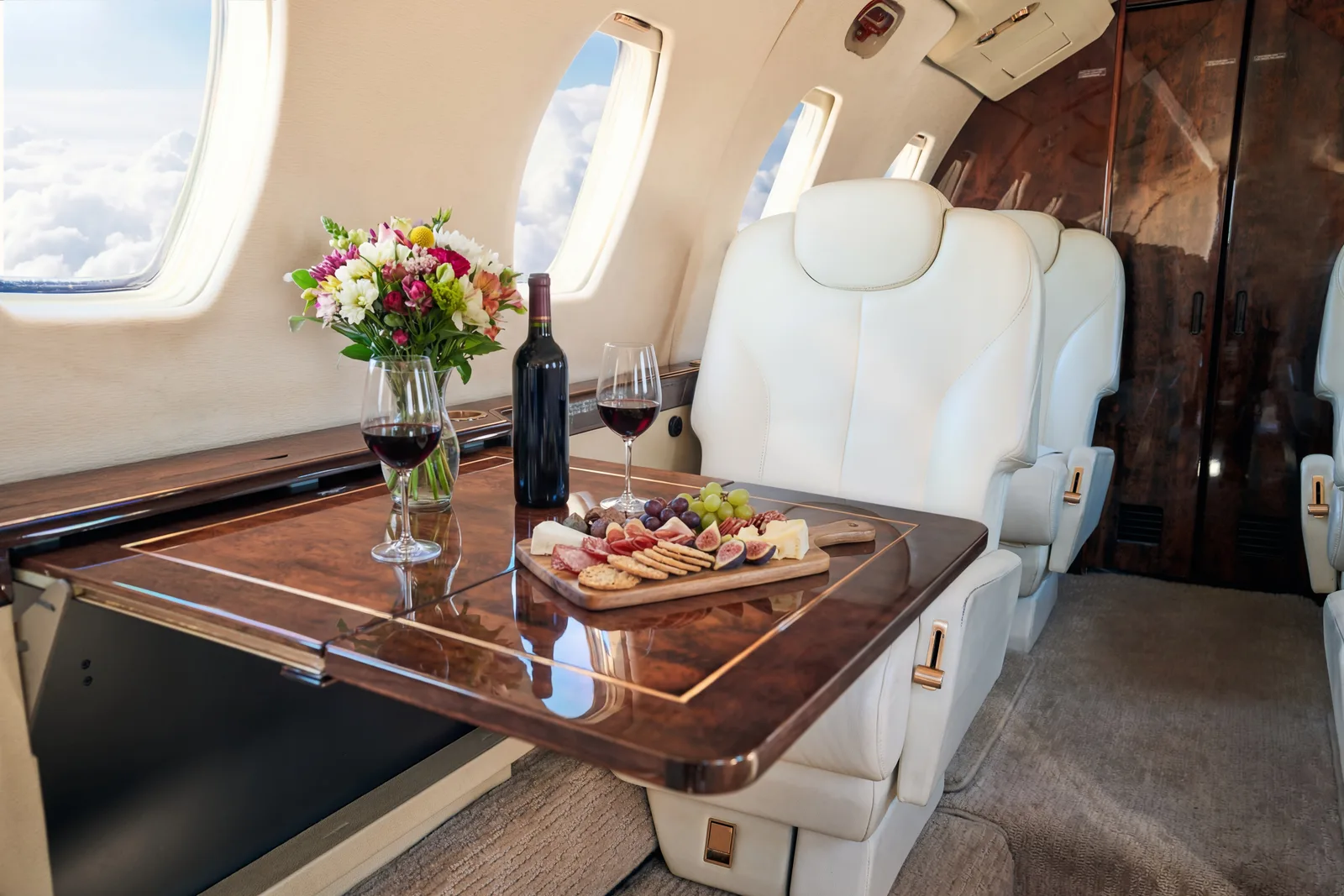 Citation 650 cabin with table service setup