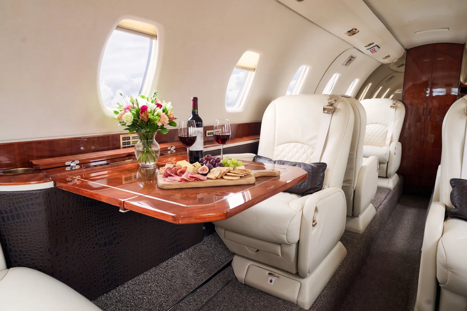Citation X cabin with table service setup