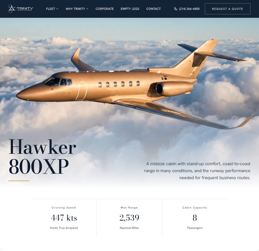 Charter operator aircraft detail page