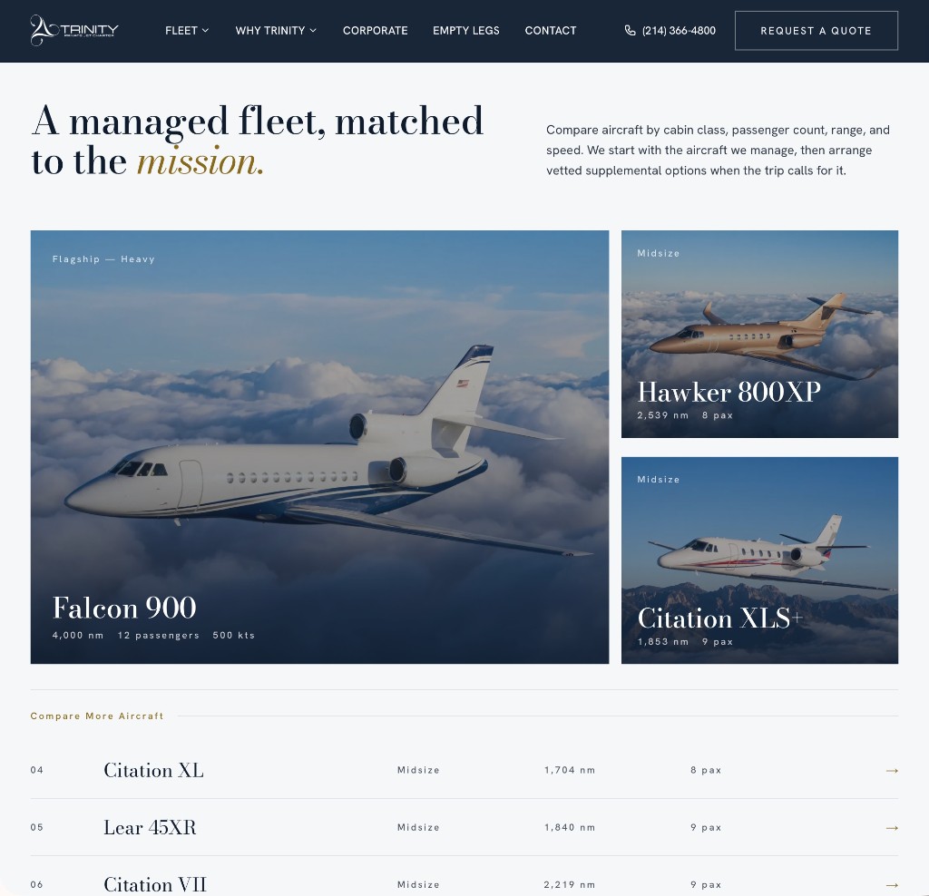 Charter operator website fleet home page